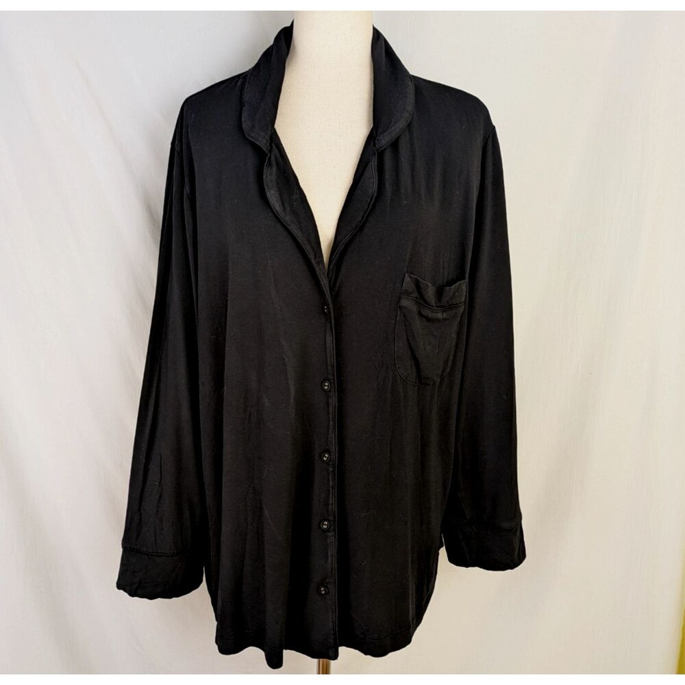 SKIMS Women's 3XL Black Button Front Soft Knit Sleep Shirt